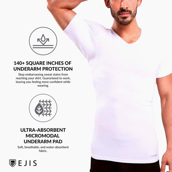EJIS Other - EJIS Mens XL Undershirt White Sweat Proof Deep V-Neck Stain Protection - NWOT